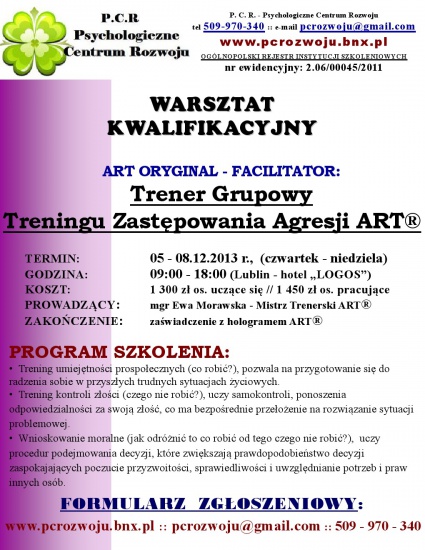 ART ORYGINAL (FACILITATOR): Trener Grupowy Treningu Zastępowania 