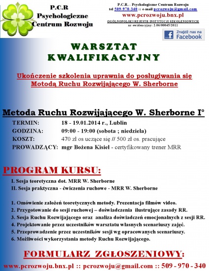 WARSZTAT KWALIFIKACYJNY: Metoda Ruchu Rozwijającego W. Sherborne 